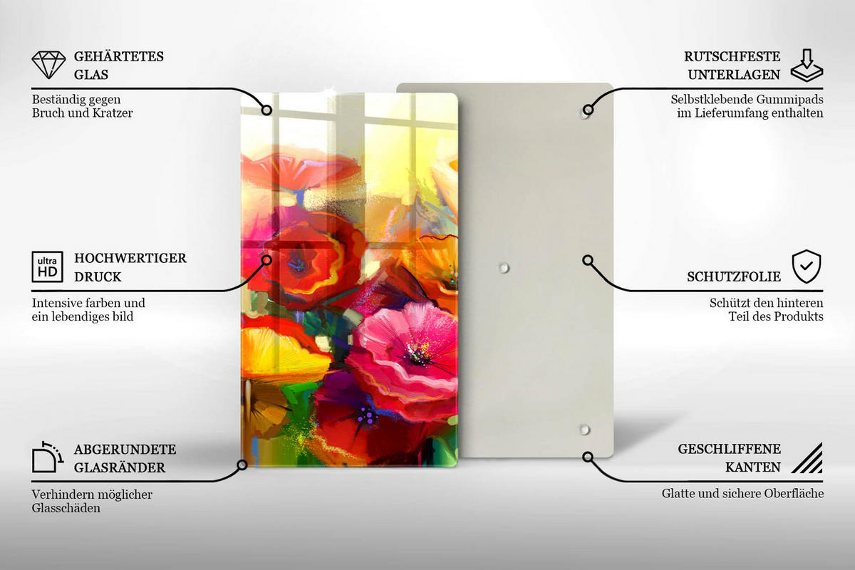 GLASPLATTE 30x52 cm Bunte Gemalte Blumen - Braun, Glas (30/52cm) - Wallfluent