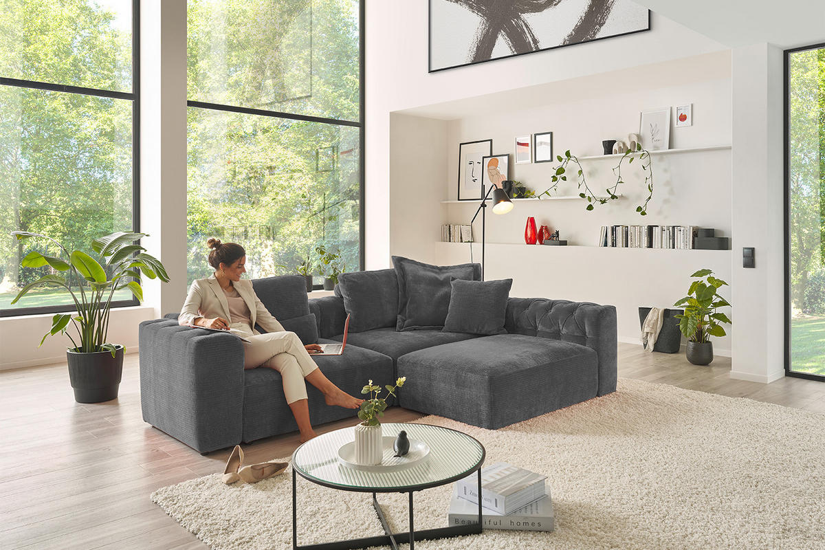 MODULSOFA SEPHI Anthrazit Cord - Anthrazit/Schwarz, Kunststoff/Textil (268/62/191cm) - KAWOLA