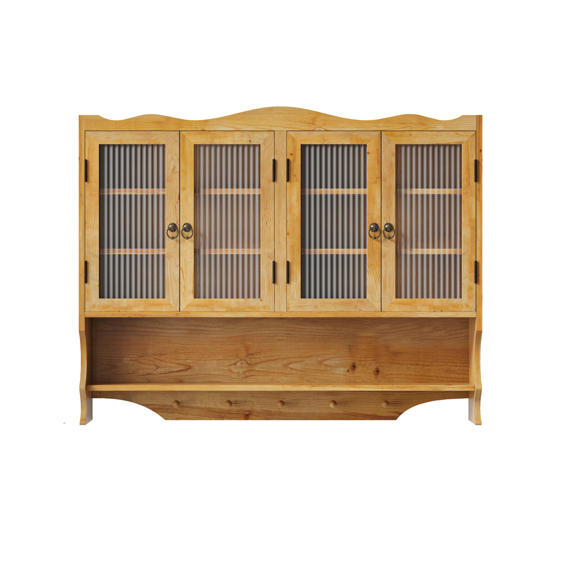 KÜCHENOBERSCHRANK 100x20x80 cm Naturfarben aus Massivholz & Glas mit 4 Türen & Haken - Naturfarben, Holz (100/80/20cm) - Modfu