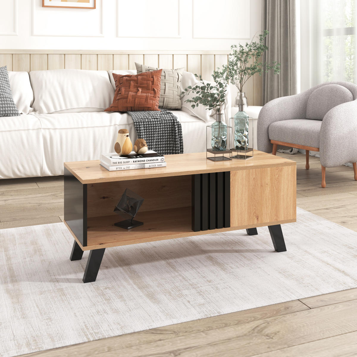 COUCHTISCH Holz- und Schwarzeffekt 100/60/43 cm - Braun, Holzwerkstoff (100/60/43cm) - Urban Meuble