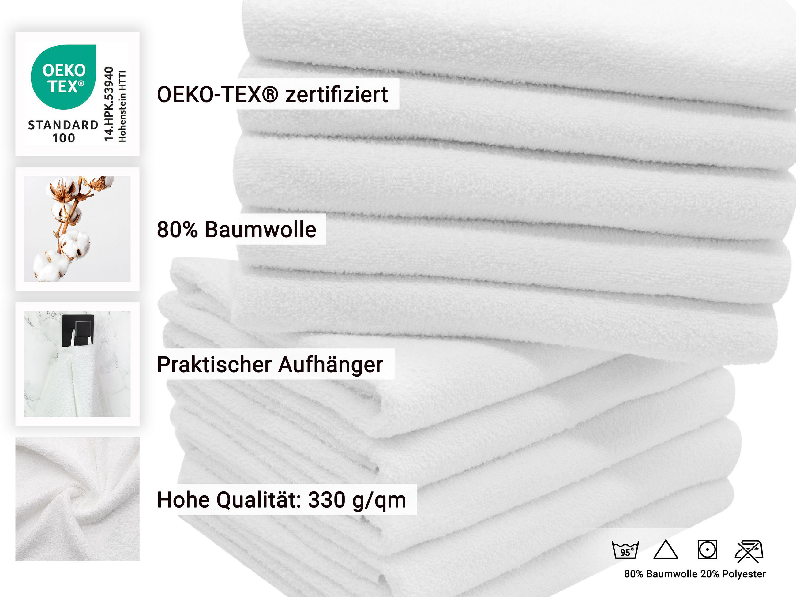 HANDTÜCHER, 10er-Set, 50x100 cm, 80% Baumwolle, 20% Polyester, Weiß - Weiß, Naturmaterialien (50/100cm) - Zollner