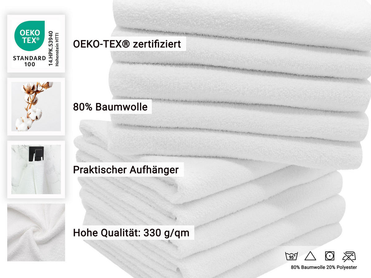 HANDTÜCHER, 10er-Set, 50x100 cm, 80% Baumwolle, 20% Polyester, Weiß - Weiß, Naturmaterialien (50/100cm) - Zollner
