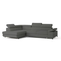 ECKSOFA FAVIEN L-S Grau Boucle-Stoff mit Schlaffunktion - Grau, Holz (257/190cm) - MASSENO