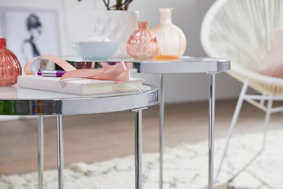 COUCHTISCH Set – Rund Glas 2-teilig mit Stauraum platzsparend - Silberfarben, Glas/Metall (50/50/50cm) - KADIMA DESIGN