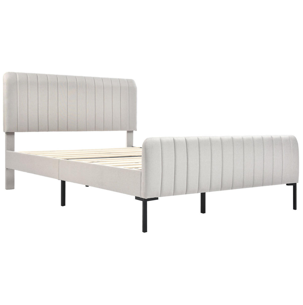 TAPECIRANI krevet 160/200 cm sivo-bež od lana s podesivim uzglavljem i letvičastom podnicom - siva, tekstil (160/200cm) - OKWISH