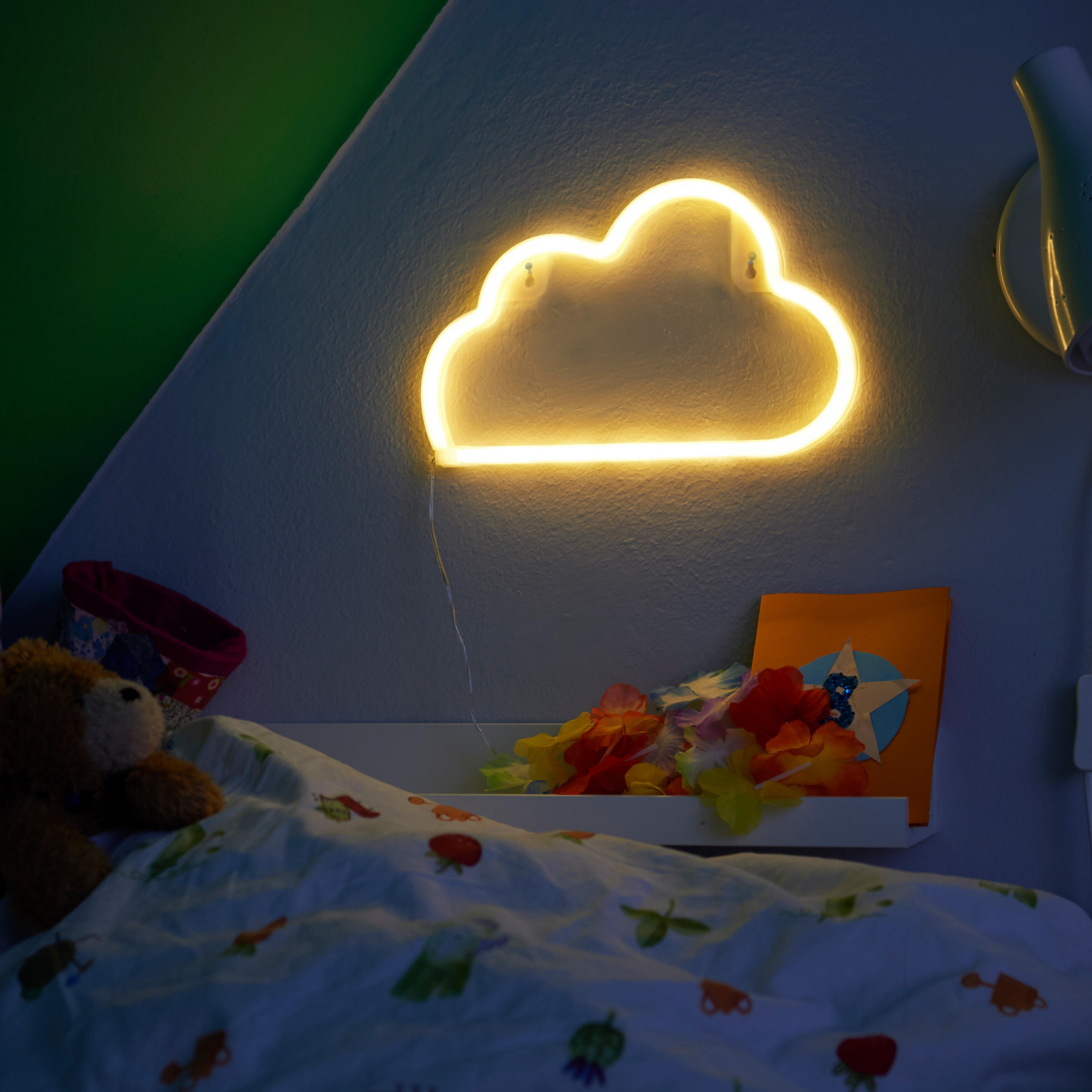 LED-NACHTLICHT - kinderfreundliche Wandleuchte in Wolkenoptik mit USB-Anschluss und Timer, 2xAA-Batterien - Weiß, Kunststoff (2/30/18.5cm) - Northpoint