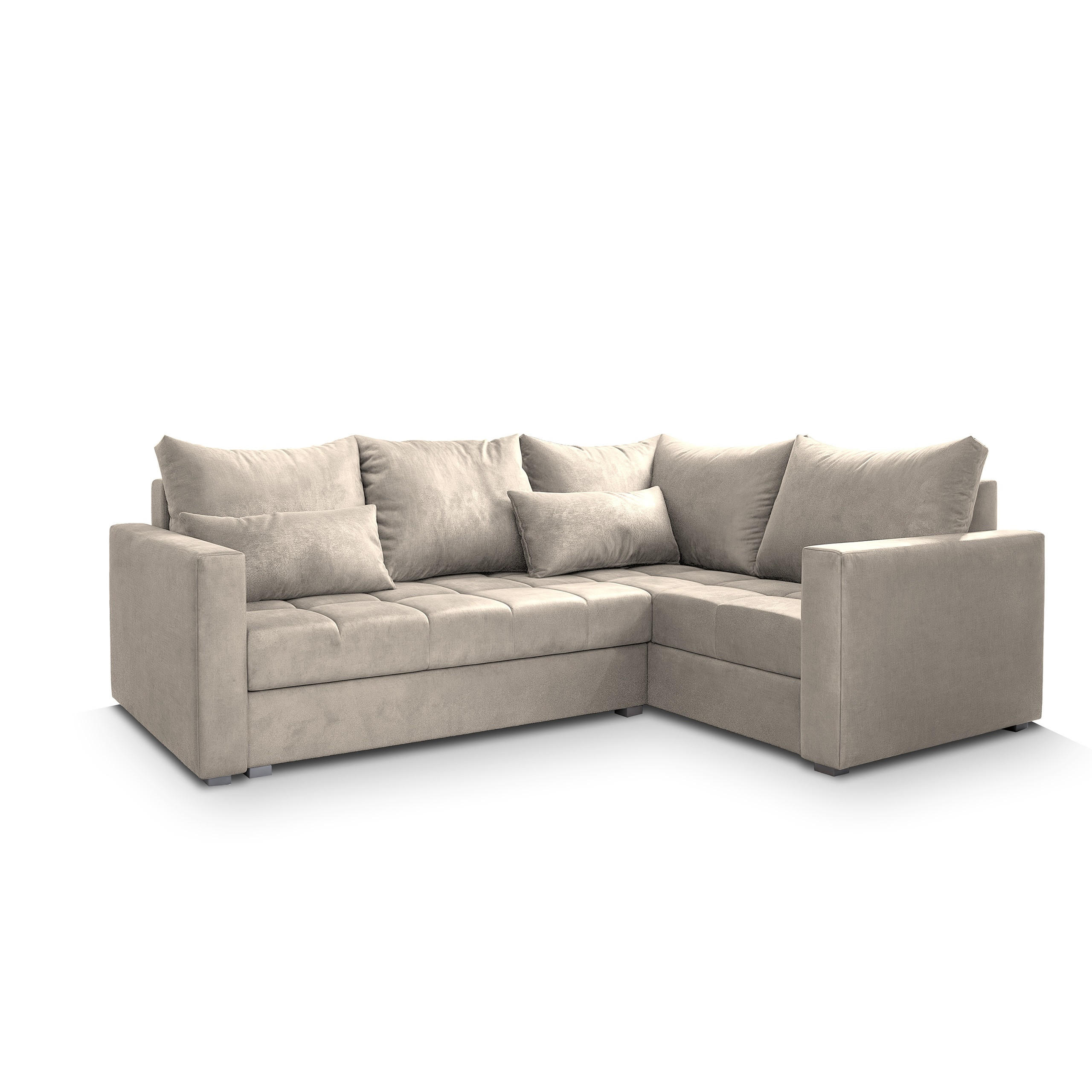 ECKSOFA LIRENO R-S Beige Plüsch-Stoff mit Schlaffunktion - Beige, Holz (220/153cm) - MASSENO