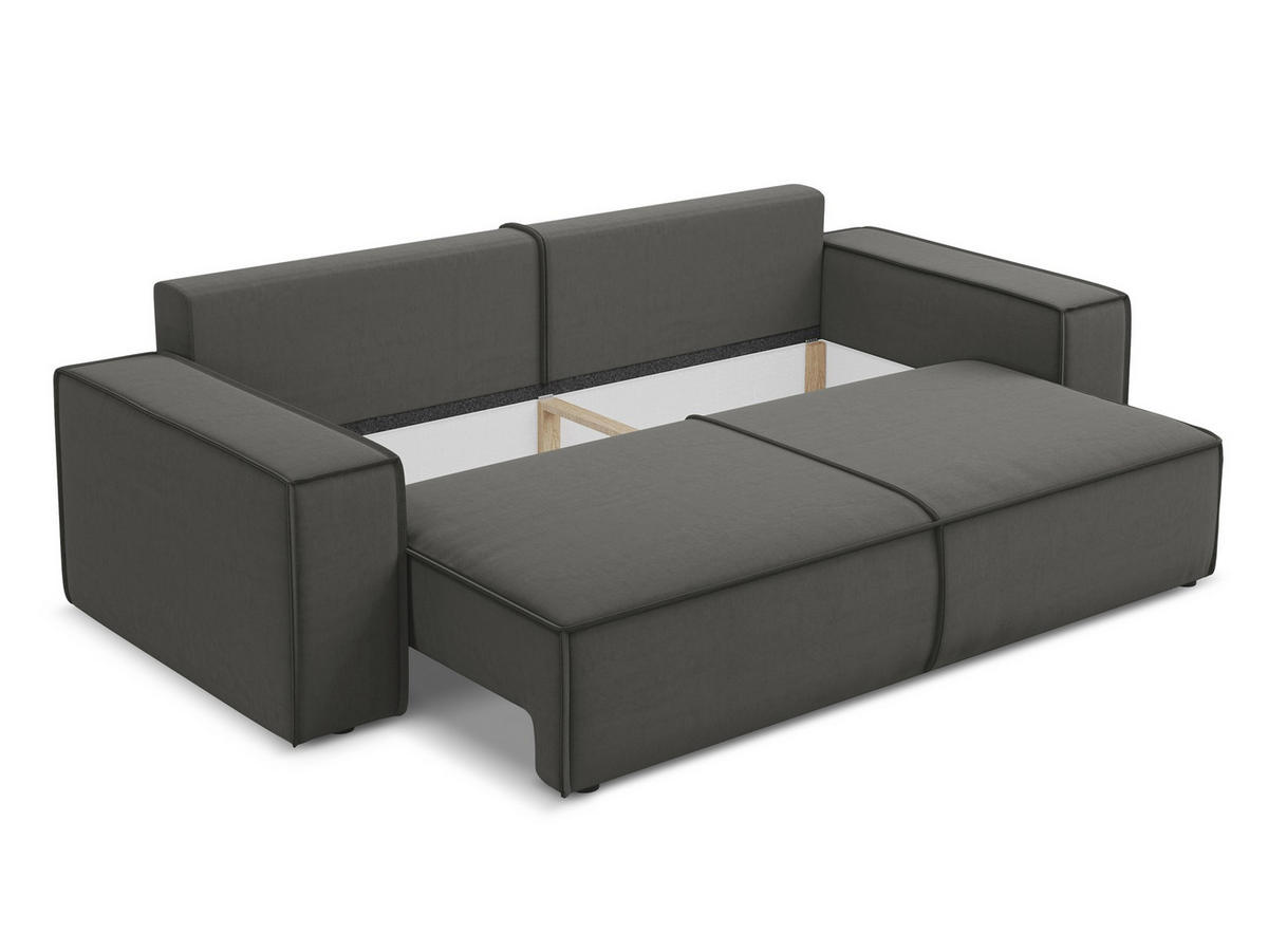 3-SITZER SOFA mit Schlaffunktion Samt Stoff Grau - Dunkelgrau/Schwarz, Kunststoff/Textil (255/85/105cm) - Makamii