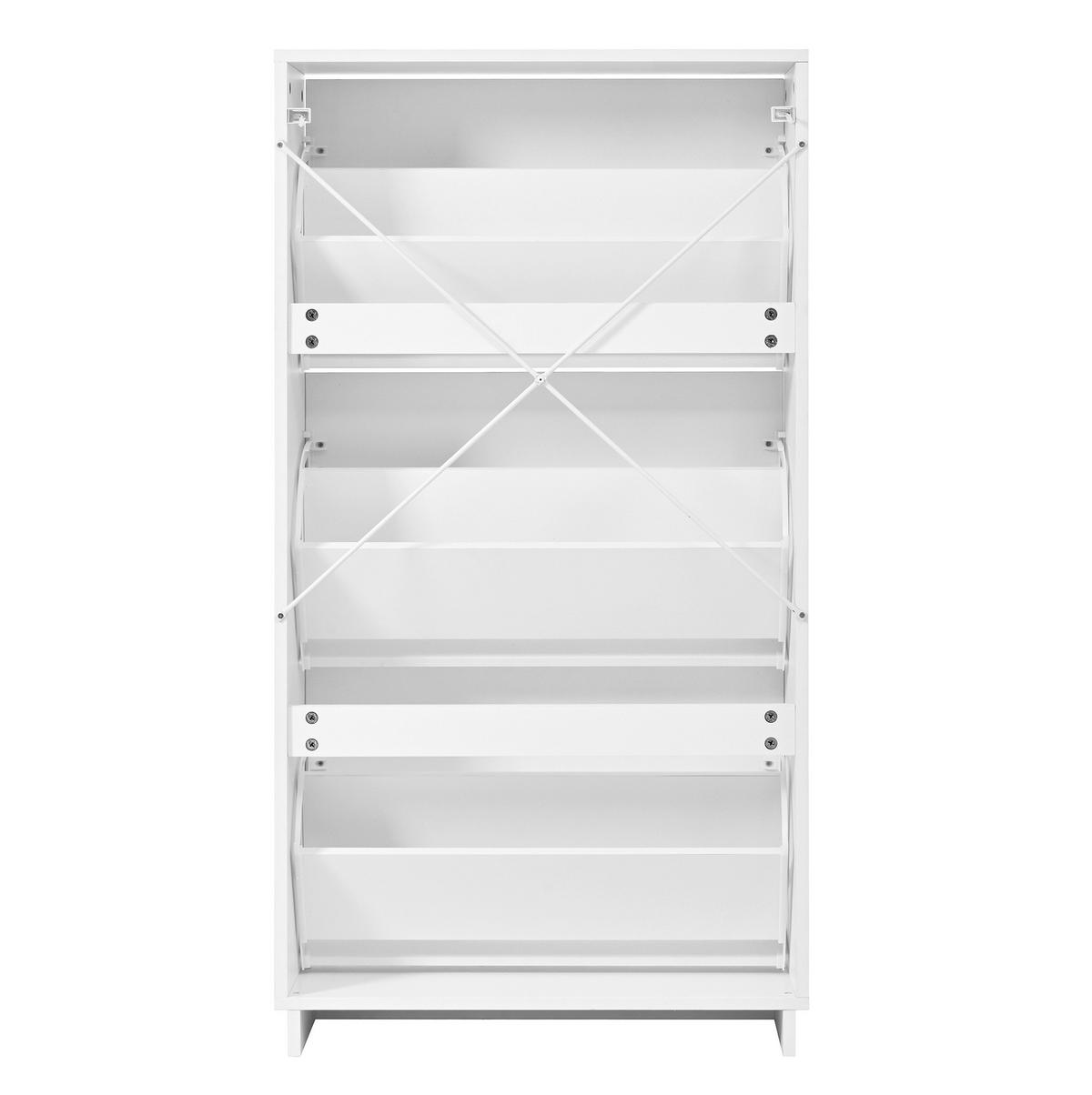 SCHUHSCHRANK 63/120/24 cm Weiß aus MDF mit 3 Klappen und Spiegel - Weiß, Holzwerkstoff (63/120/24cm) - OKMYHOME