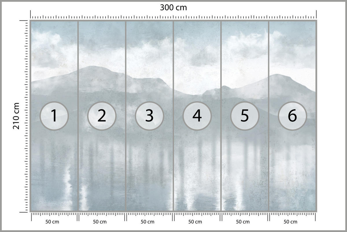 FOTOTAPETE Neblige blaue Landschaft Berge 300x210 - Grau, Papier (300/210cm) - Muralo
