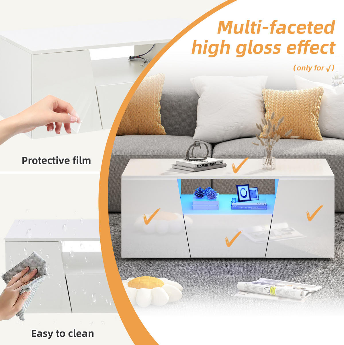 COUCHTISCH 100/50/40 cm Weiß aus Spanplatte mit LED-Beleuchtung - Weiß, Holzwerkstoff (100/50/40cm) - OKMYHOME
