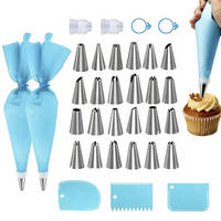 SPRITZBEUTEL Set 33-teilig mit Edelstahltüllen - Blau, Kunststoff (17/1/30cm)