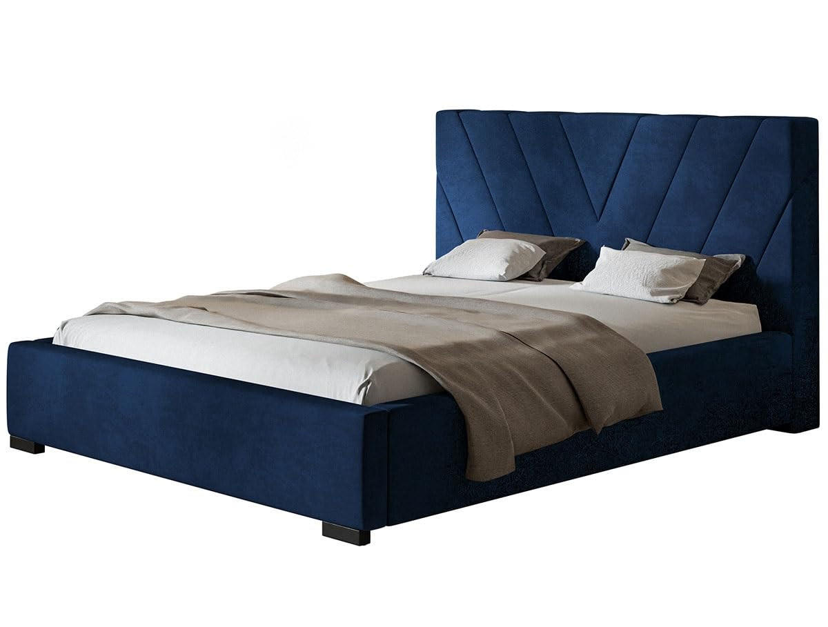 POLSTERBETT Palermo mit Kopfteil, 160x200 cm, Doppelbett mit Bettkasten und Lattenrost aus Holz, Velourstoff Dunkelblau - Dunkelblau, Holz/Textil (160/200cm) - Alpi-Möbel
