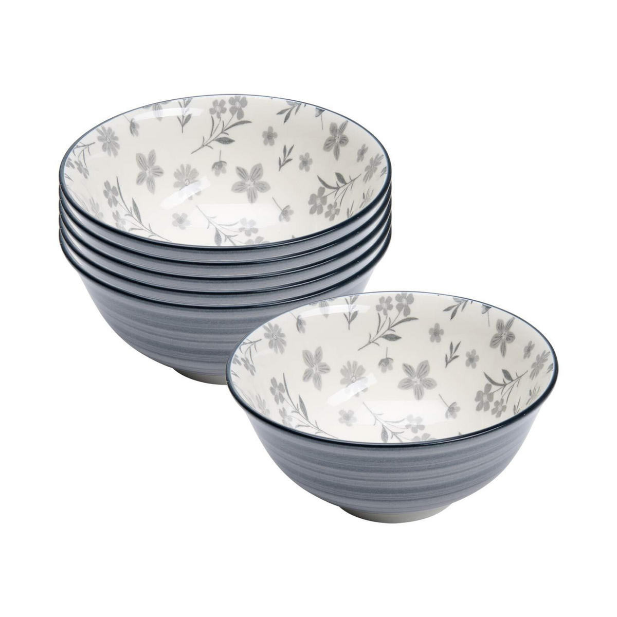 MÜSLISCHALEN Sendai Blume grau ø 15,5 cm 6er Set - Grau, Keramik (15.5cm) - Ritzenhoff Breker