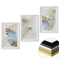 WANDBILDER 3er-Set - 40x60 cm Weißer Rahmen - Hellblau-beige Blätter - Weiß, Kunststoff (40/60cm) - ArtPrintCave