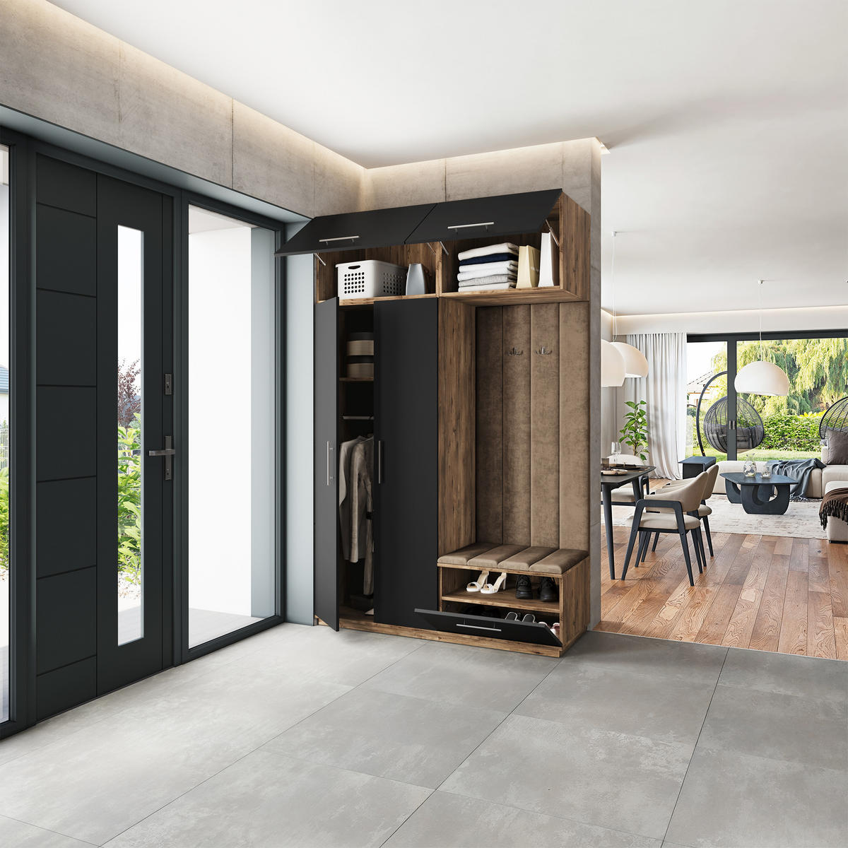 GARDEROBENSCHRANK REMA 150/240/60 cm Modern Garderobe-Set Eiche Lefkas - Eichefarben/Beige, Holzwerkstoff (150/240/60cm) - MASSENO