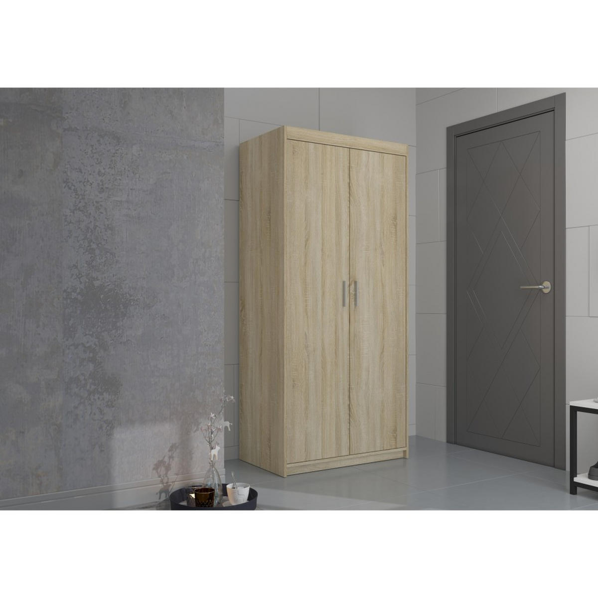 DREHTÜRENSCHRANK Elena mit 2 Türen, ohne Spiegel, Sonoma Eiche - Sonoma Eiche, Holzwerkstoff (90/190/53cm) - Beautysofa