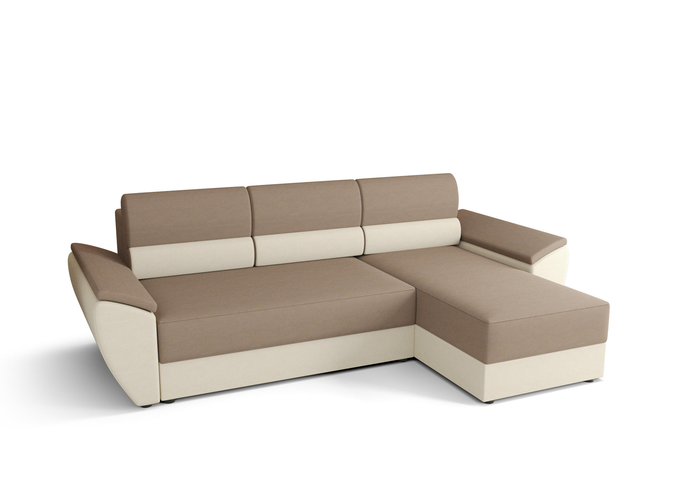 ECKSOFA L REBI L2 Rainbow 05/16 Rechts mit Schlaffunktion, Beige/Creme, L-Form - Beige/Creme, Textil (251/140cm)