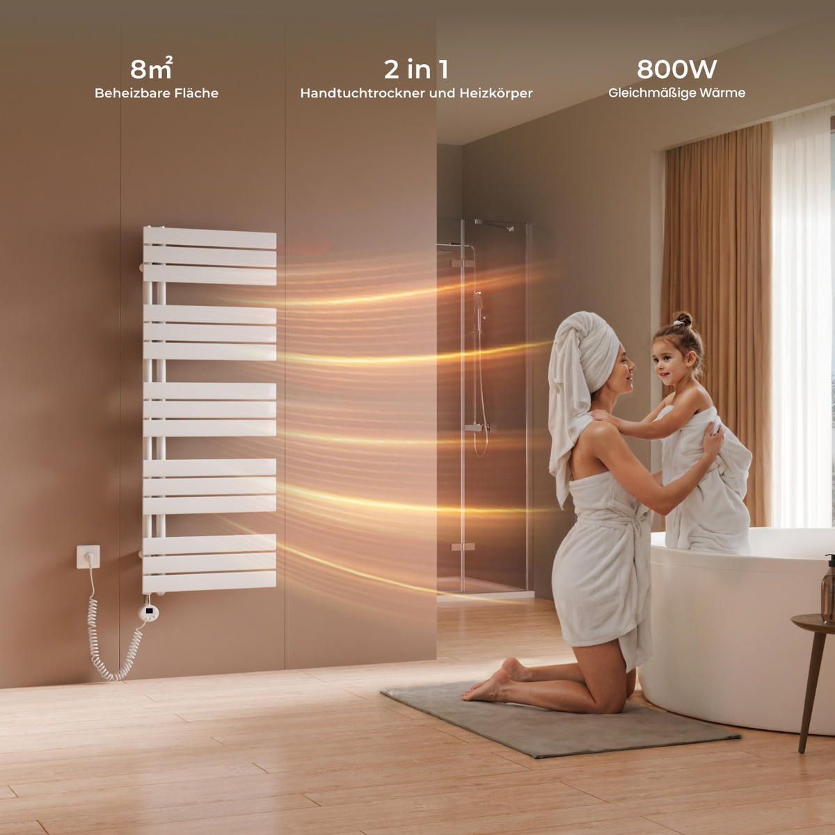 HANDTUCHHEIZKÖRPER 132/50 cm weiß elektrisch 800 W mit WLAN-Thermostat - Weiß, Metall (50/132/5.9cm) - S'AFIELINA