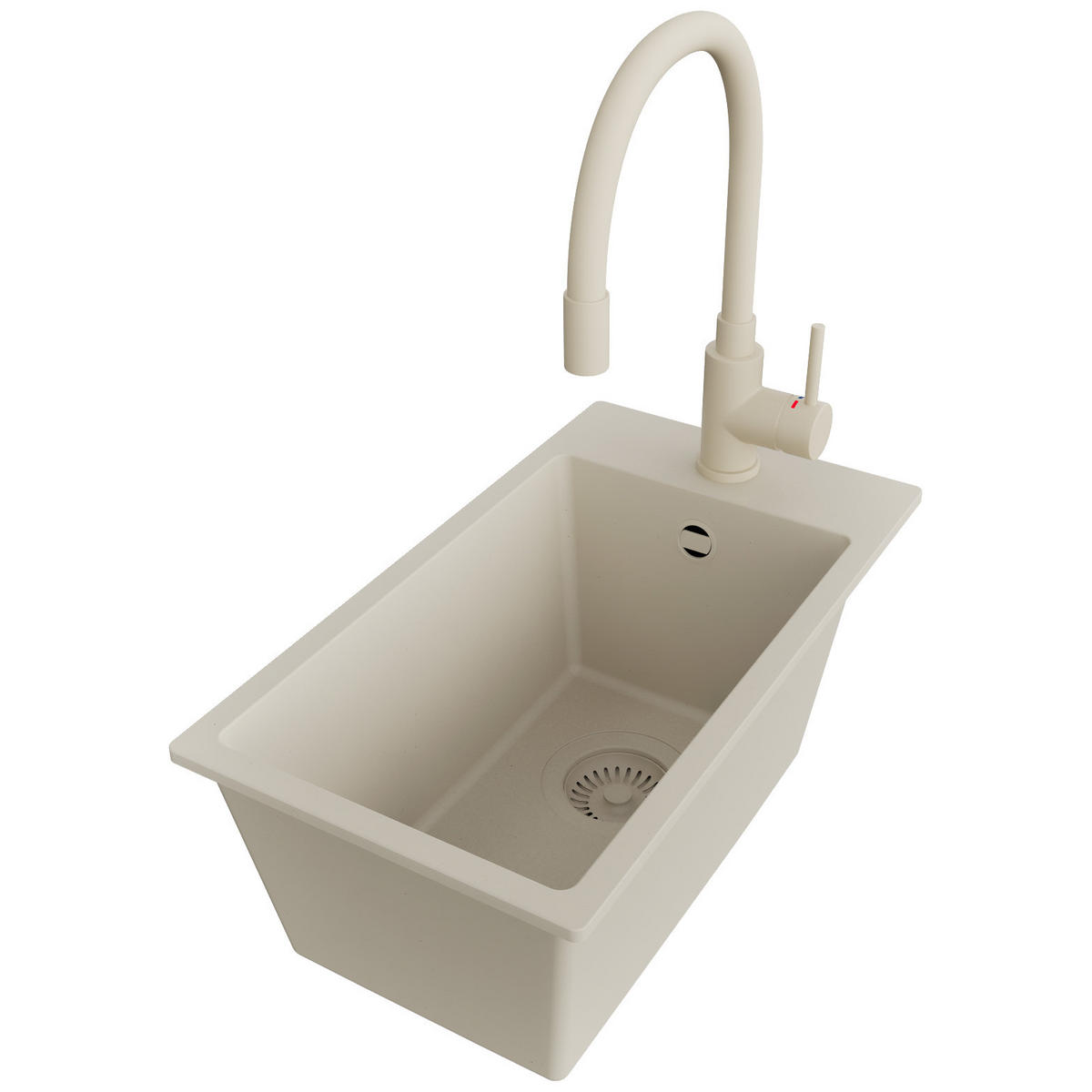 GRANITSPÜLE Riga, 2-er set Beige 28/50 cm 1 Becken + Küchenarmatur 38/14 cm + Ablauf-Set ab 30er Unterschrank - Beige, Kunststoff (28/20/50cm) - Primagran