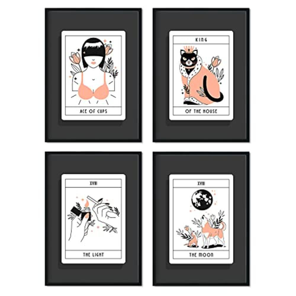 POSTER Set mit 4 Blättern in orangefarbenen originellen Tarotkarten A4 Rahmenlos - Klar, Papier (29.7/3cm) - Nacnic