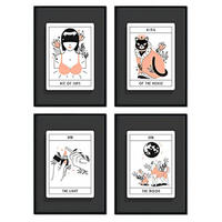 POSTER Set mit 4 Blättern in orangefarbenen originellen Tarotkarten A4 Rahmenlos - Klar, Papier (29.7/3cm) - Nacnic