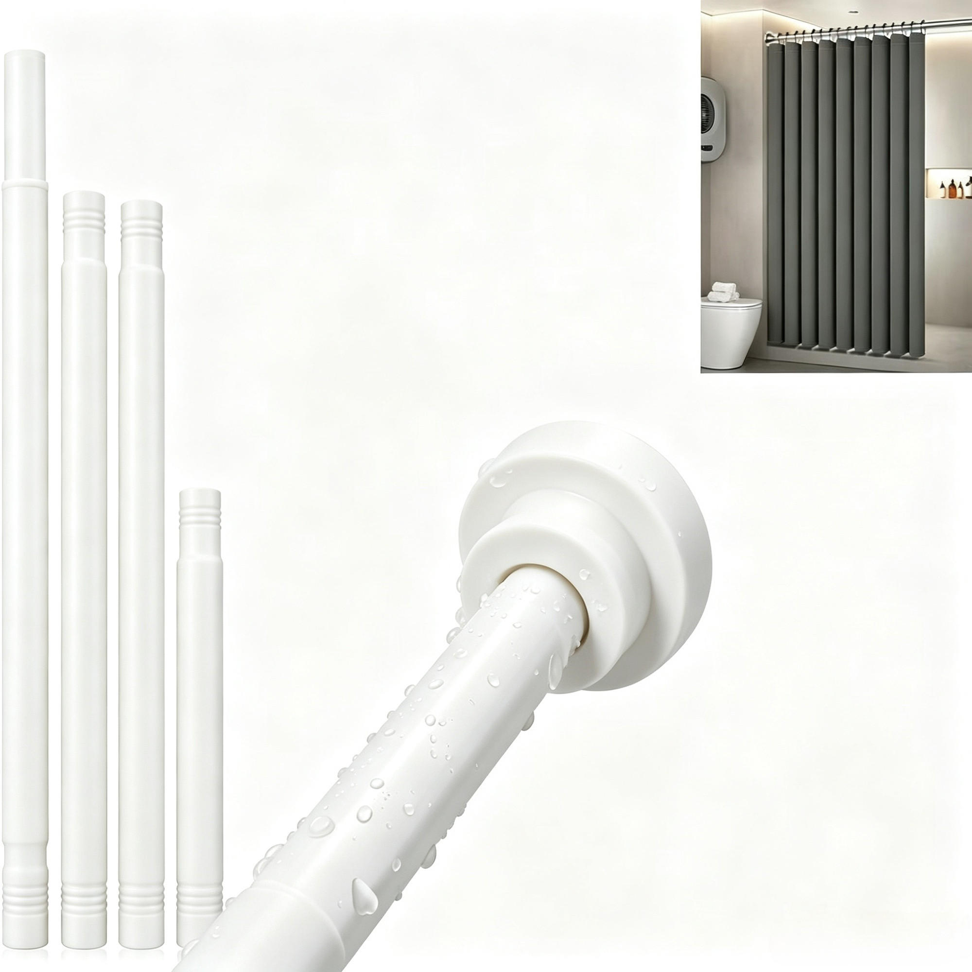 DUSCHVORHANGSTANGE – Weiß – Verstellbar/ausziehbar (68–200 cm) - Weiß, Metall (44cm)