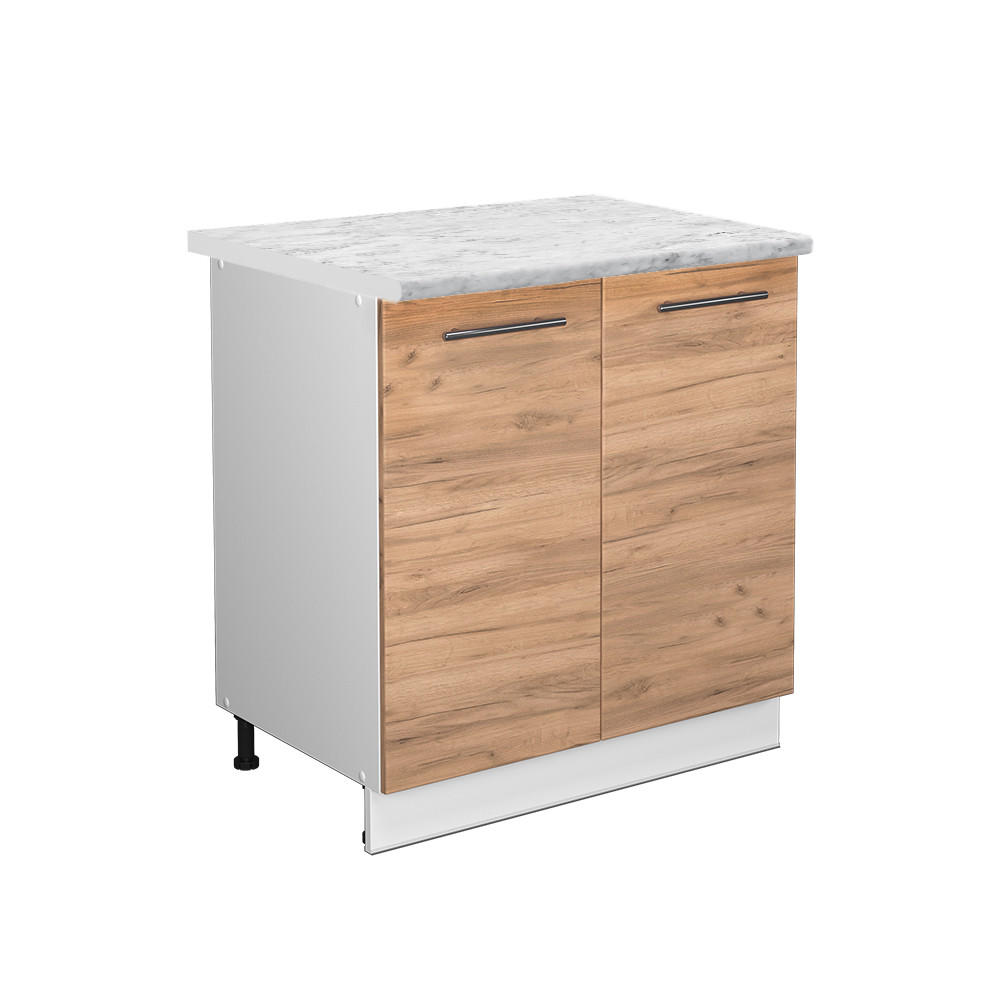 KÖKSUNDERSKÅP Fame-Line, Goldkraft ek/Vit, 80 cm Marmuras stalviršis Honungsek, Vit 82/80/60 cm