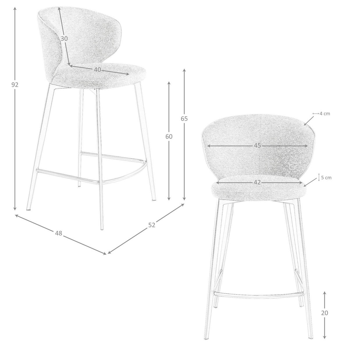 BARHOCKER Hocker mit meliertem braunem Stoffbezug 52/48/92cm - Ecru/Beige, Textil/Metall (52/92/48cm) - ANGEL CERDA