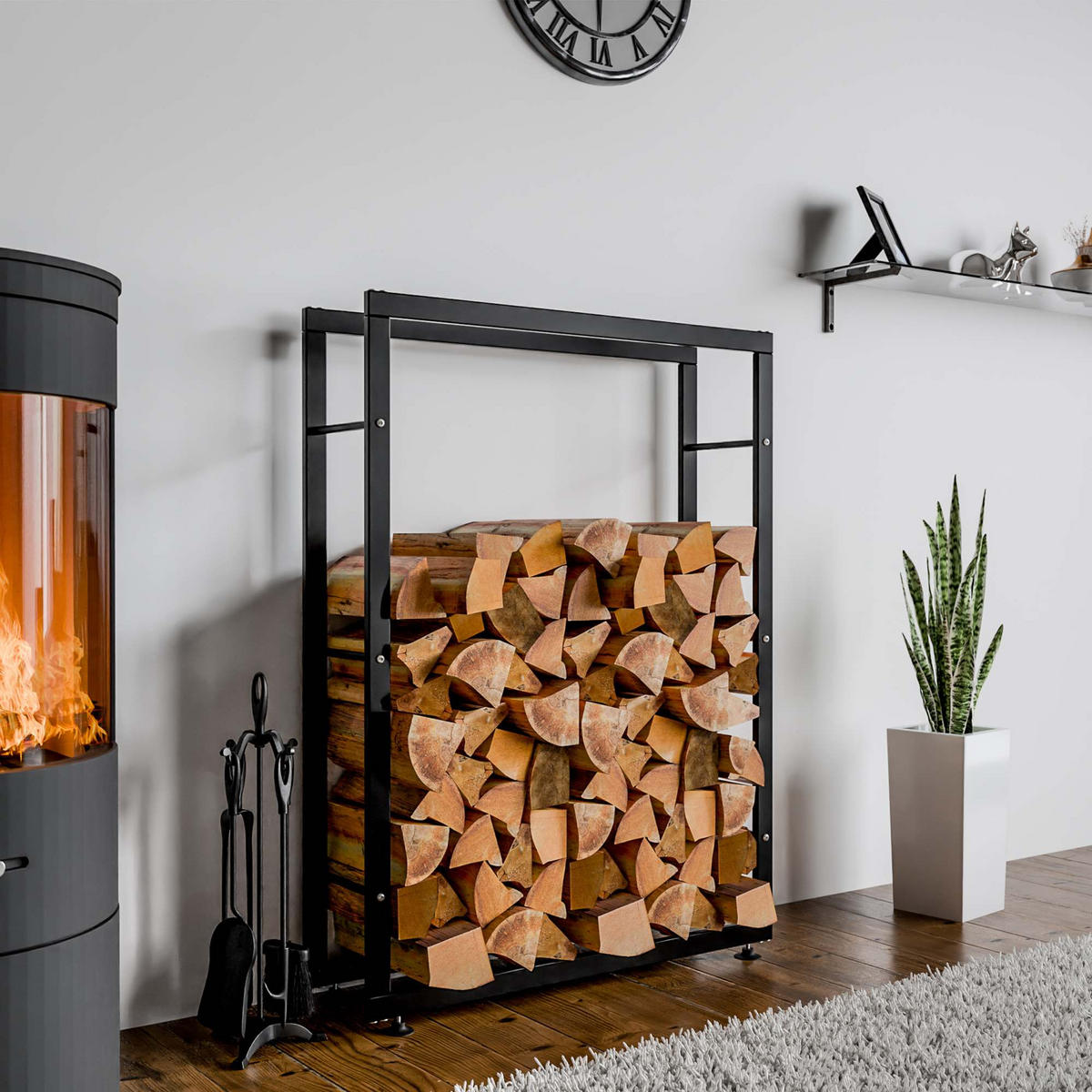 KAMINHOLZREGAL 80/25/150 cm Metall Schwarz - Schwarz, Metall (80/150/25cm) - CLP