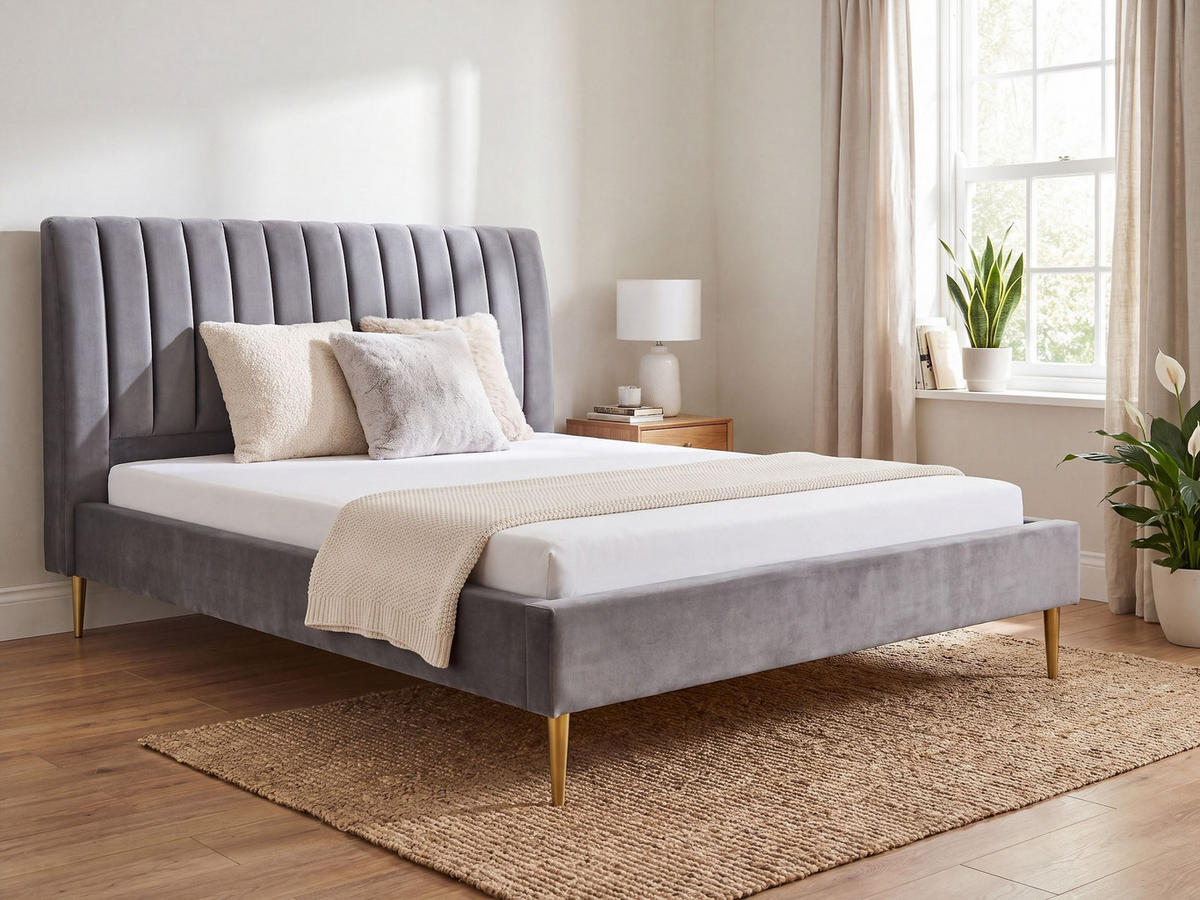 KÁRPITOZOTT ÁGY 180/200cm Szürke Marville - szürke, textil (180/200cm) - Beliani