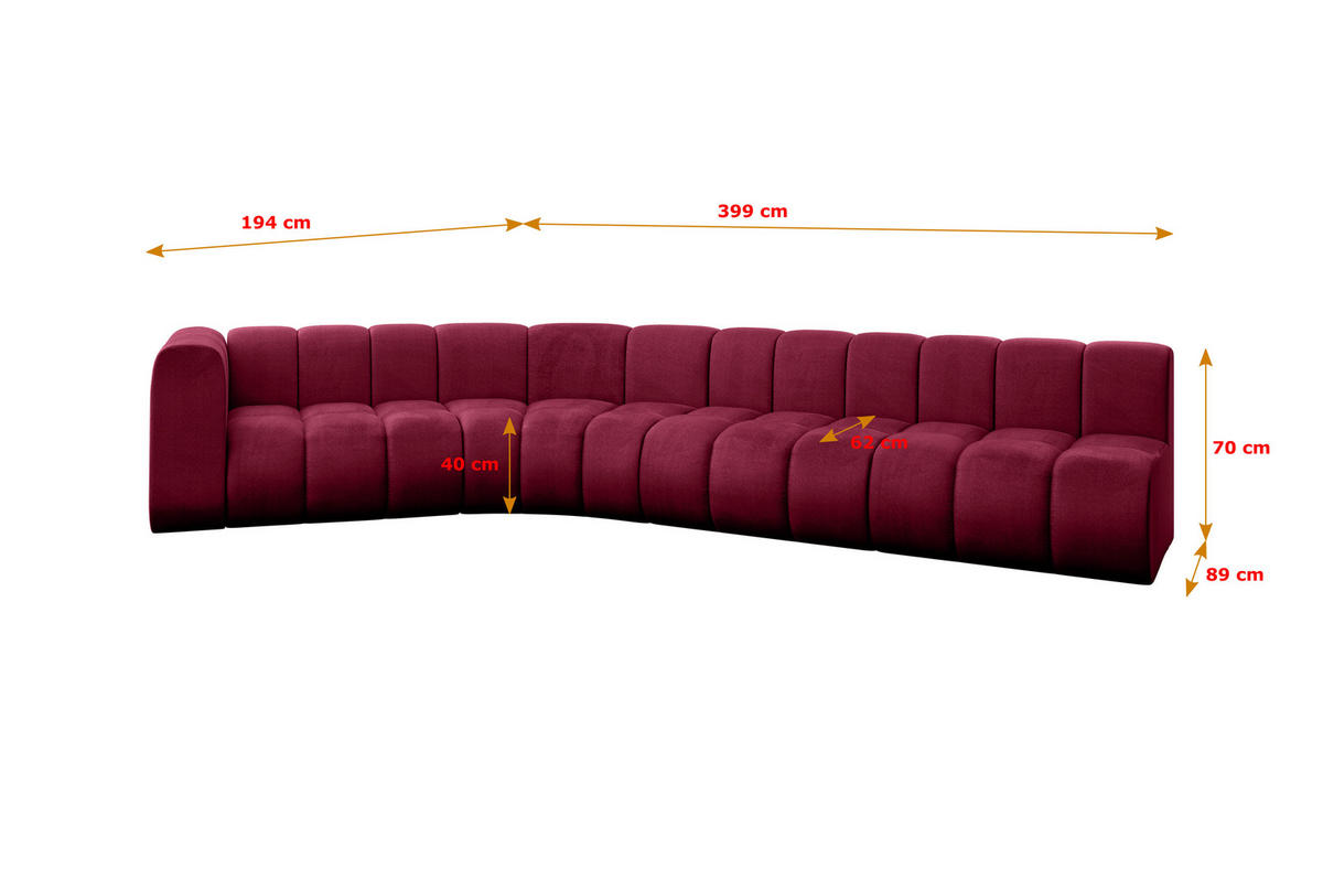 ECKSOFA modulares Sofa Karex-L2 - 399x194x70 cm Bordeauxrot - Bordeaux, Holzwerkstoff/Textil (399/194cm) - ALTDECOR