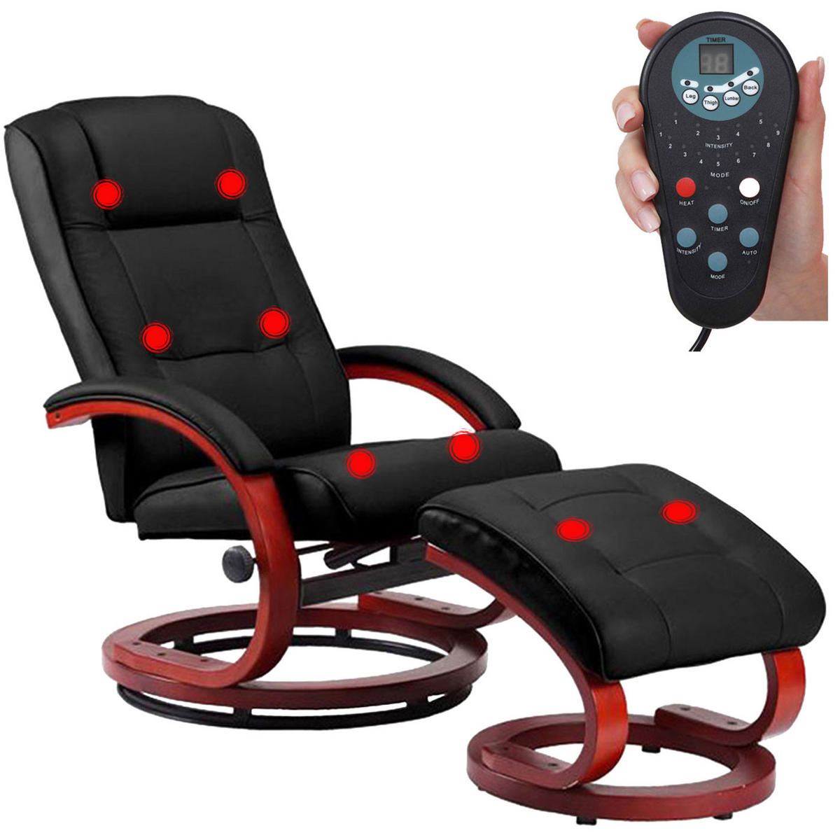 MASSAGESESSEL inkl. Fußhocker bequem und gemütlich HxBxT 98x66x89cm Kunstleder Schwarz - Schwarz, Kunststoff (66/98/89cm) - BERLINLODGE