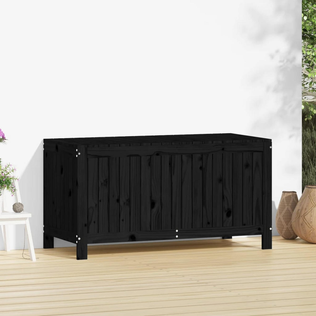GARTENTRUHE Schwarz 121x55x64 cm Massivholz Kiefer - Schwarz, Holz (121/64/55cm) - furnicato