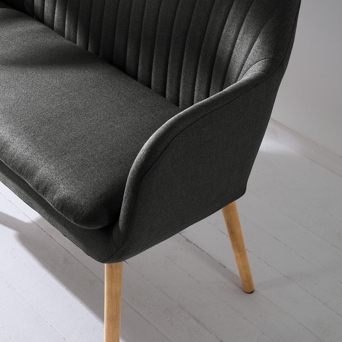 KÜCHENSOFA - Webstoff / Massivholz Eiche - Dunkelgrau, Eichenholz/Holz (130/85/62cm) - home24