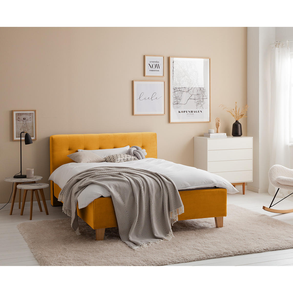 POLSTERBETT - Samt - Gelb, Textil (140/200cm) - home24