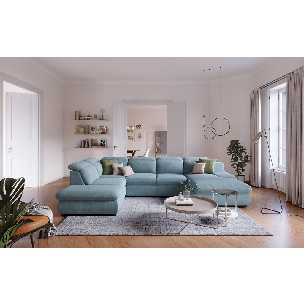 Thumbnail - Cotta Wohnlandschaft, Türkis, Textil, Echtholz,Fichte, U-Form,L-Form, 341x80x218 cm, Wohnzimmer, Sofas & Couches, Wohnla...