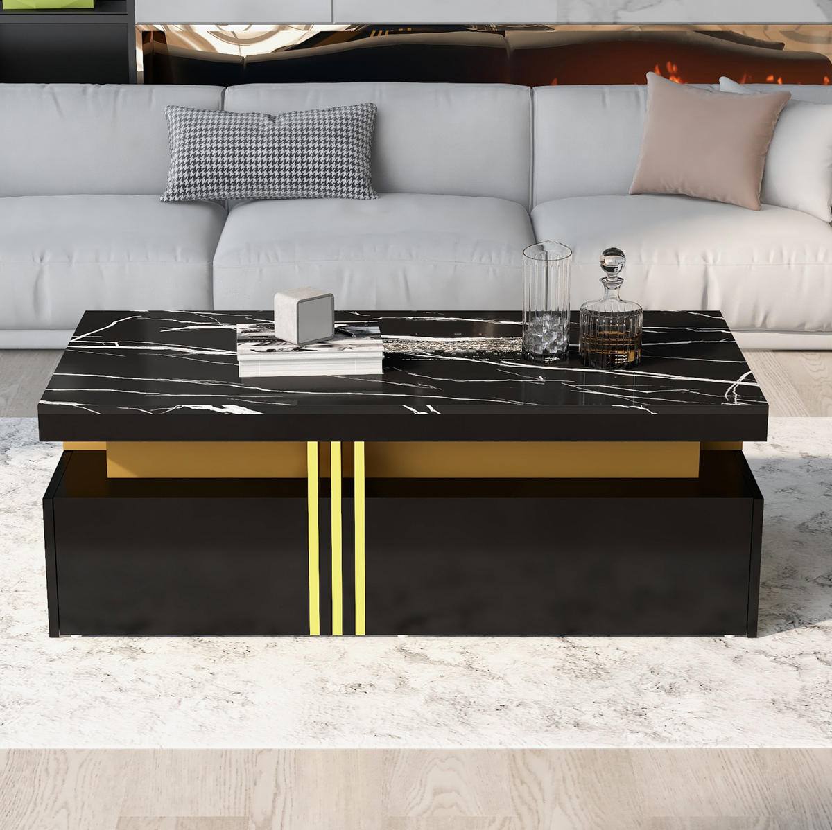 TV-ELEMENT 2-tlg. mit Couchtisch 200 cm Schwarz - Schwarz, Holzwerkstoff (200/40/42cm) - Meubliv
