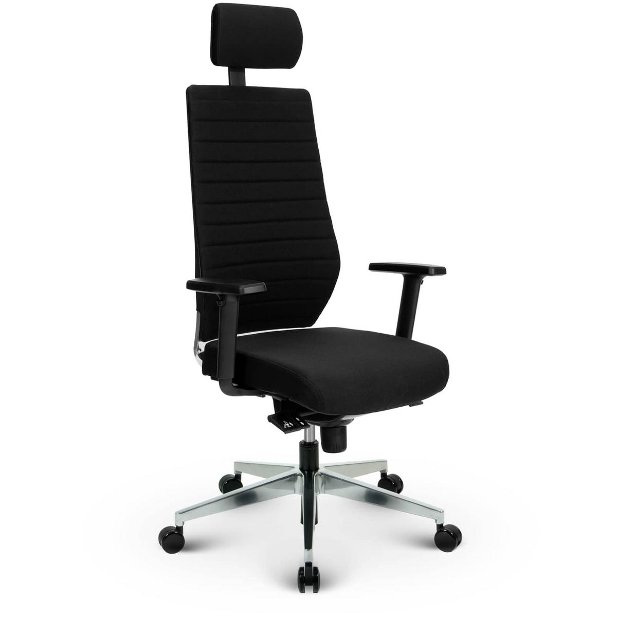 CHEFSESSEL V1301 Stoff Schwarz - ergonomisch, 150 kg belastbar, Sitzhöhe 51-63cm - Schwarz, Kunststoff/Textil (65/134/69cm) - Versee