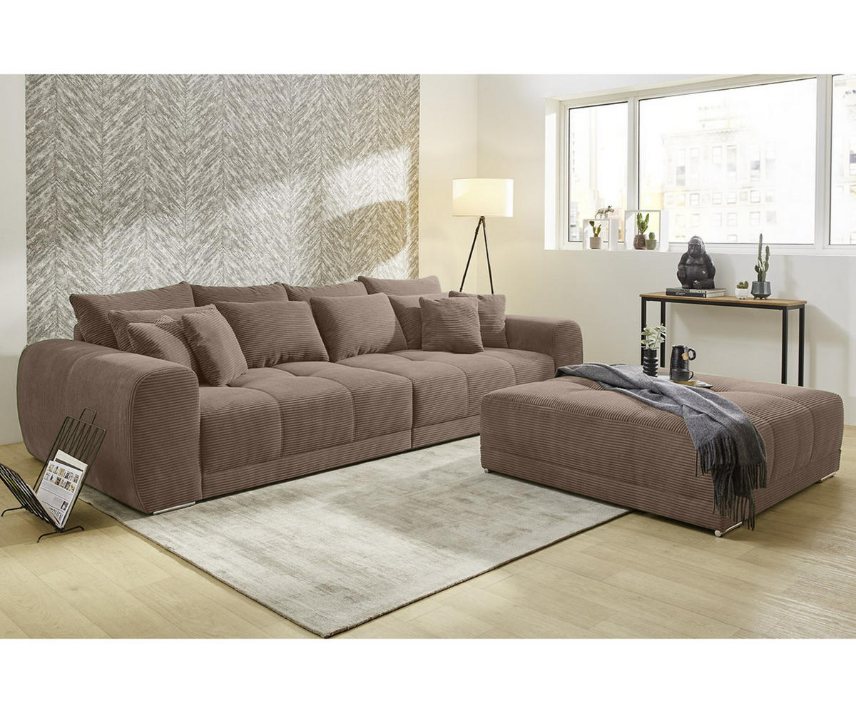 BIG-SOFA Federkern B306/T134/H86 cm, Liegefläche 120x240 cm, Cord Braun Taupe / 15174 - Taupe/Chromfarben, Textil/Metall (306/86/134cm) - luma-home