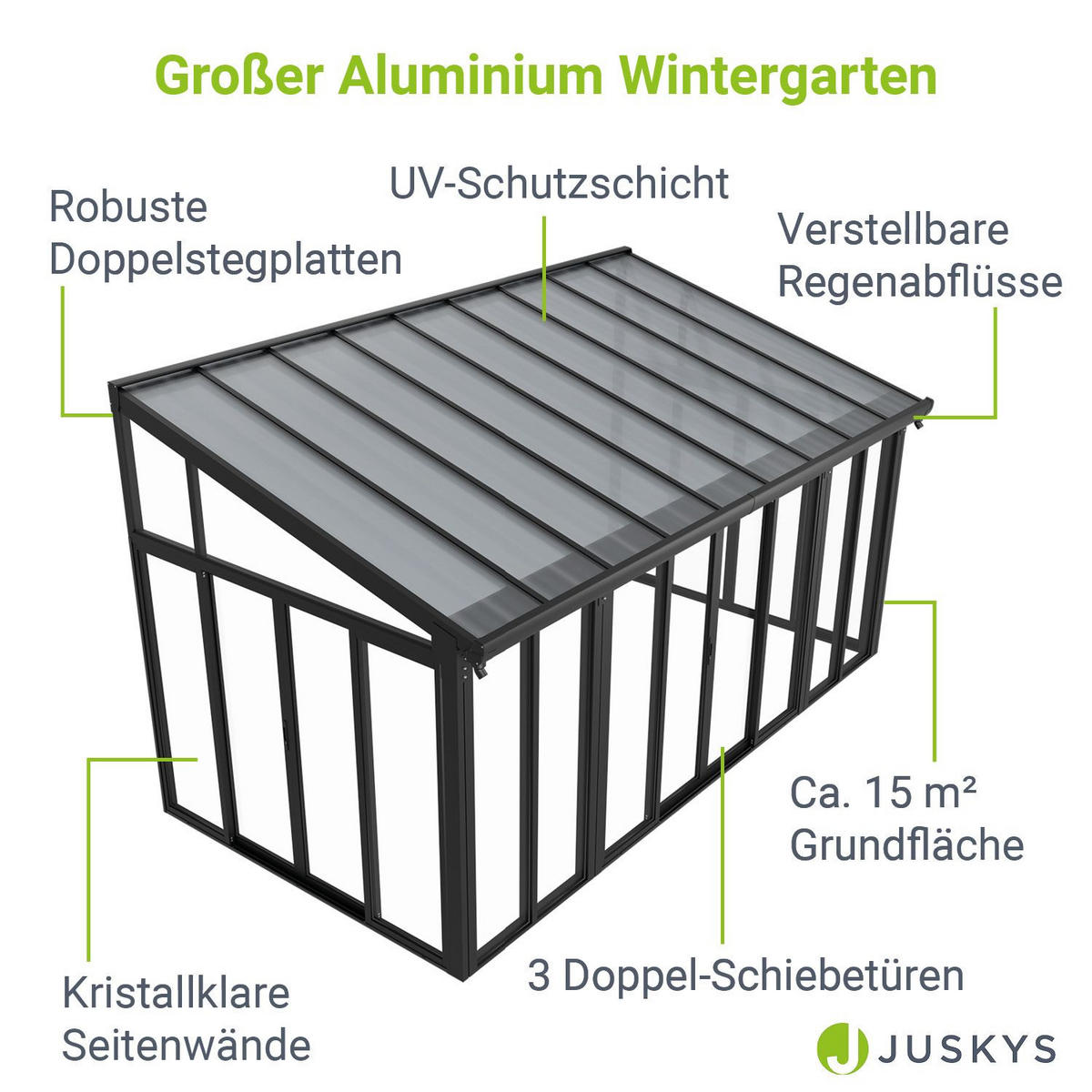 WINTERGARTEN 292 x 548 x 312 cm dunkelgrau - Dunkelgrau, Metall (552/312/290cm) - Juskys