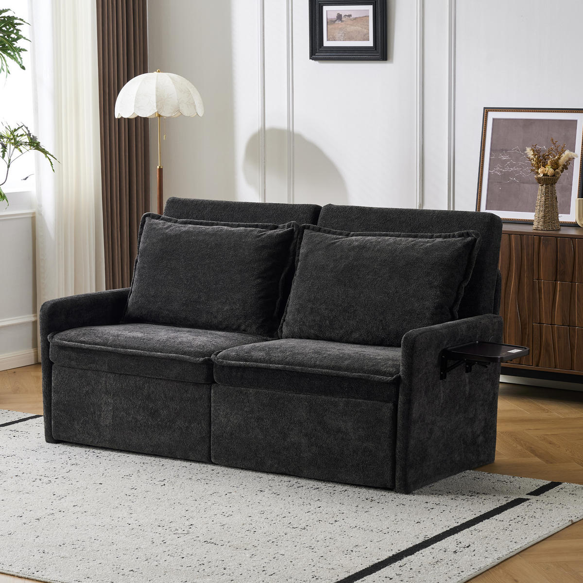 SCHLAFSOFA 172.5/71/95 cm Schwarz mit USB-Anschluss, 5-fach verstellbarer Rückenlehne und Stauraum - Schwarz, Textil (71/95/172.5cm) - Oxeza