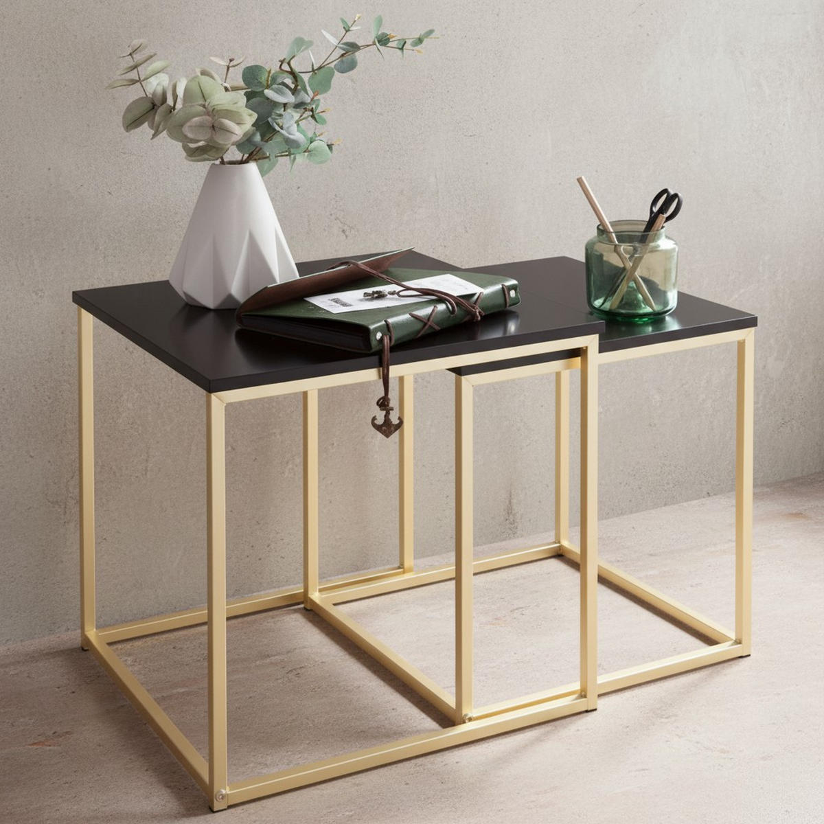 COUCHTISCH 2er Set Metallgestell Glas MDF-Platte TRONTO, Gold 40x40x42 cm - Goldfarben, Holz/Metall (40/40/42cm) - KADIMA DESIGN