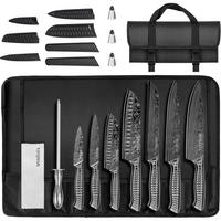 KÜCHENMESSERSET 12-teiliges Set Edelstahl mit Tasche & Wetzstahl - Grau, Metall