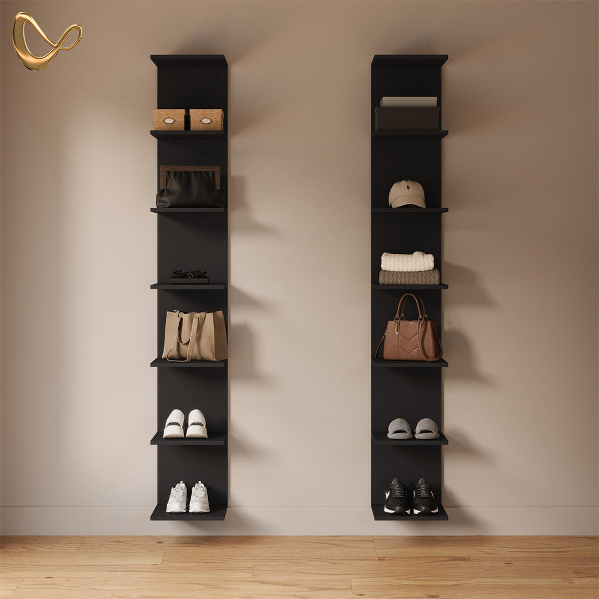 WANDREGAL Vesuvio Schwarz 30 x 190 cm 2er Set - Schwarz, Holzwerkstoff (30/190/28cm) - Livinity®