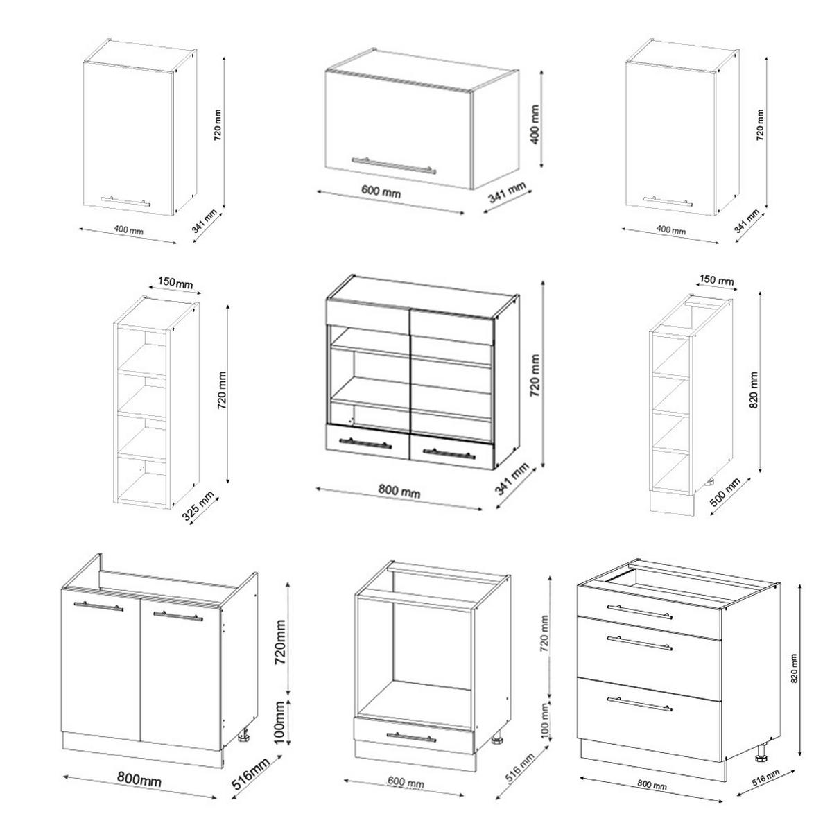 KÜCHENZEILE Fame-Line Weiß Landhaus/Anthrazit 235 cm, AP Marmor - Anthrazit/Creme, Holzwerkstoff (235/81.6/60cm) - Vicco