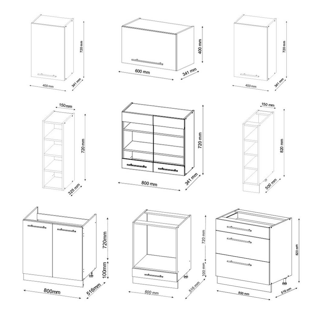Thumbnail - Vicco Küchenzeile, Weiß Hochglanz, Honigeiche, Holzwerkstoff, Küchenblock,Rechteckig, 235x81.6x46 cm, Küchen, Küchenzeil...