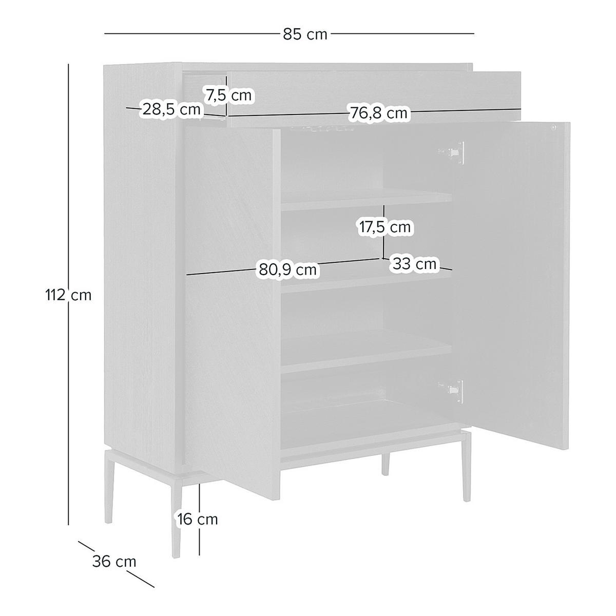 SCHUHKOMMODE - Echtholzfurnier / Eisen - Schwarz, Holzwerkstoff (85/112/36cm) - home24