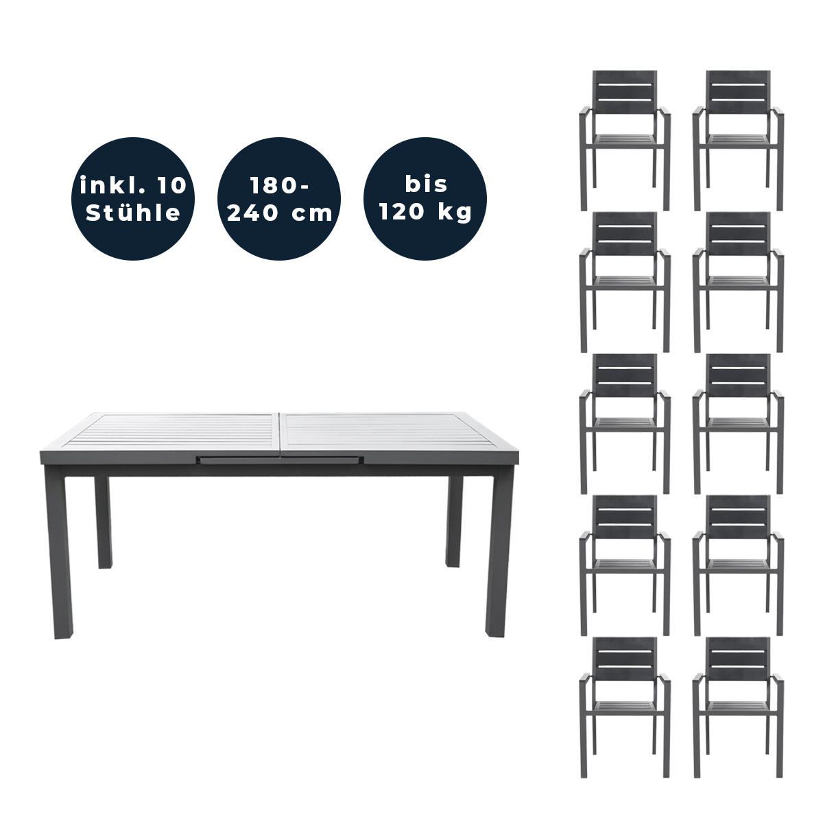 SITZGRUPPE CALIDO MADERA - 11 tlg. - Anthrazit, Metall - Home Deluxe