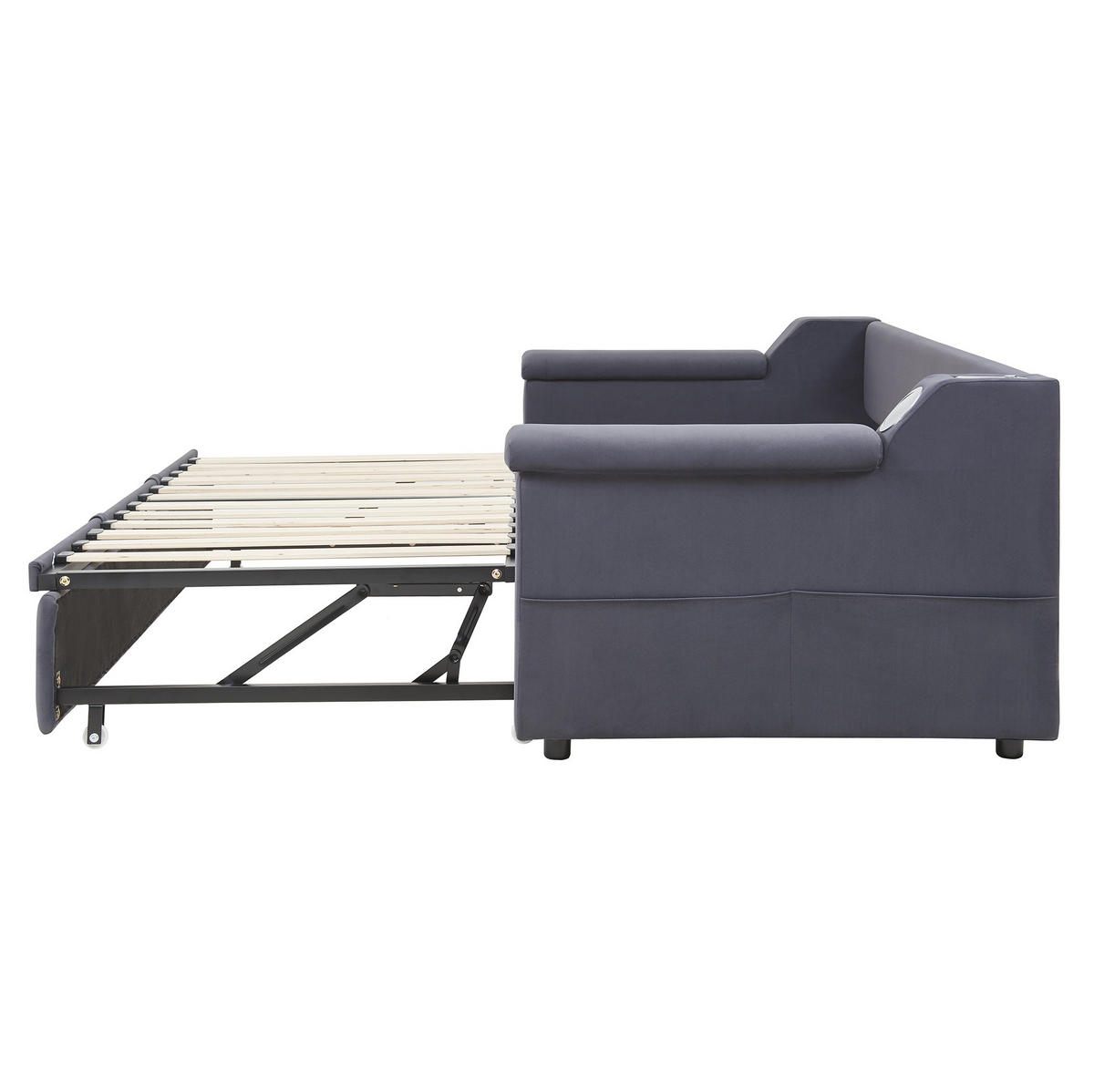 SCHLAFSOFA aus Samtstoff 90/180x190 cm Grau mit Bluetooth-Stereo, USB-Anschluss, Ablagefächern und Lattenrost - Grau, Textil (216/69/97cm) - Modfu